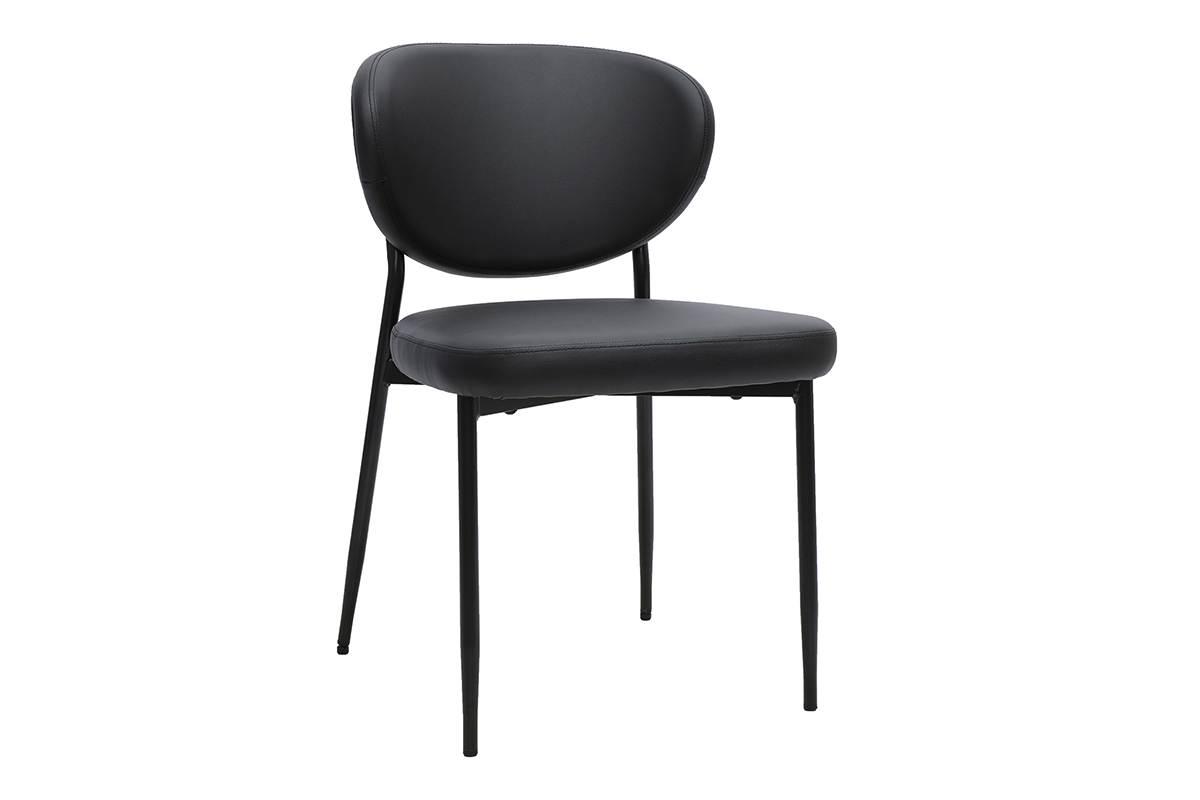 Sedia nera BREKA in metallo, vista a 3/4, design moderno e confortevole