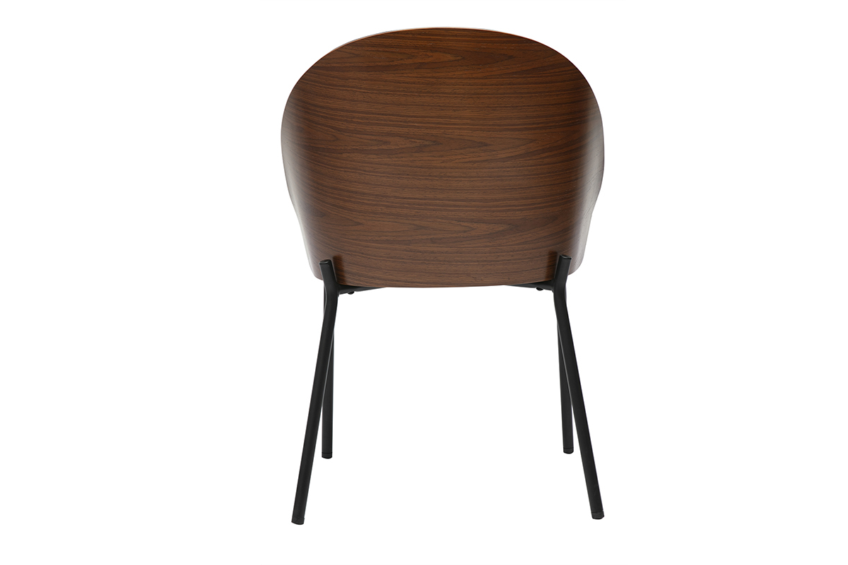Sedia Tucson in legno scuro e metallo nero, vista da dietro.