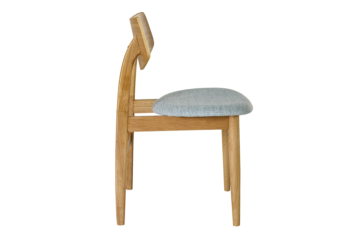 Sedia scandinava in legno chiaro e tessuto verde celadon vista di lato.