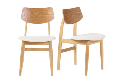 Sedie scandinave in legno chiaro e tessuto effetto lana bouclé bianco (set di 2) ELION