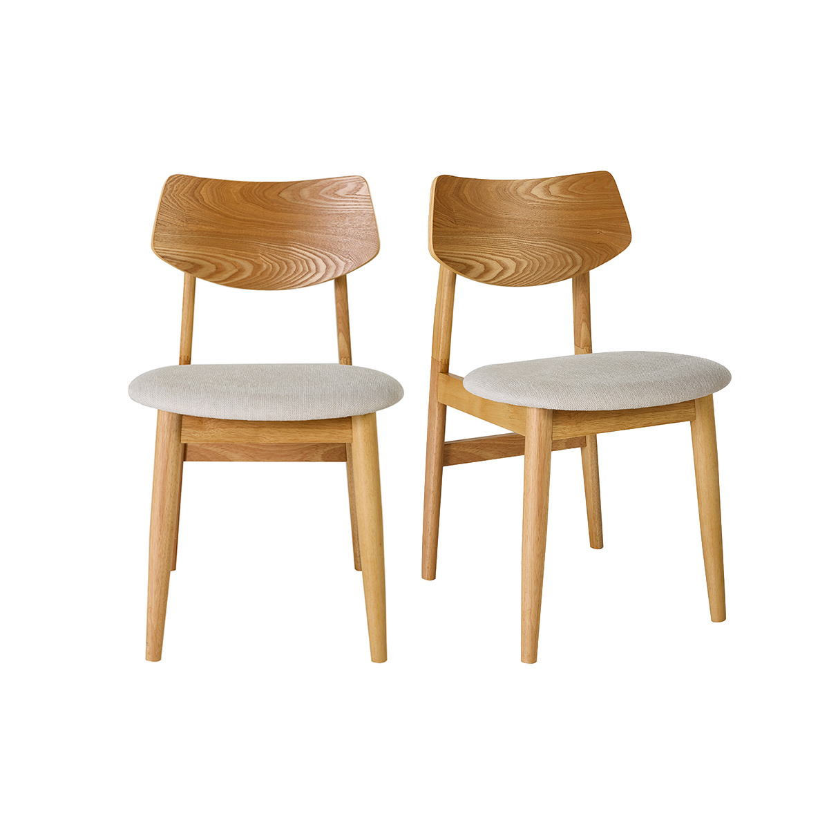 Sedie scandinave in legno chiaro e tessuto effetto velluto testurato beige (set di 2) ELION