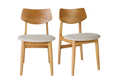 Sedie scandinave in legno chiaro e tessuto effetto velluto testurato beige (set di 2) ELION