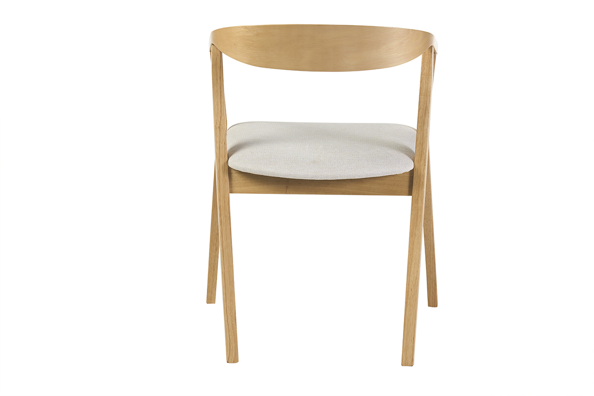 Sedia scandinava in legno chiaro con cuscino beige, vista da dietro, design retr�.