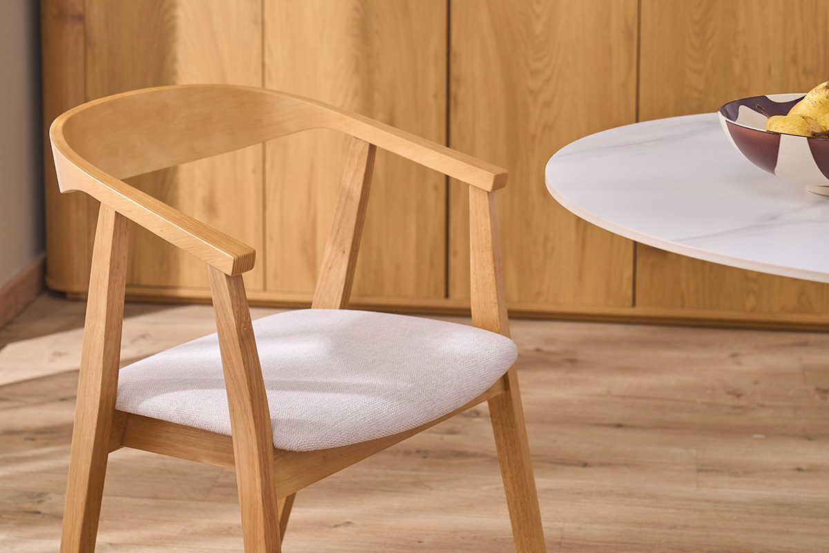 Sedie scandinave in legno chiaro e tessuto effetto velluto testurizzato beige (lotto di 2) BAHIA