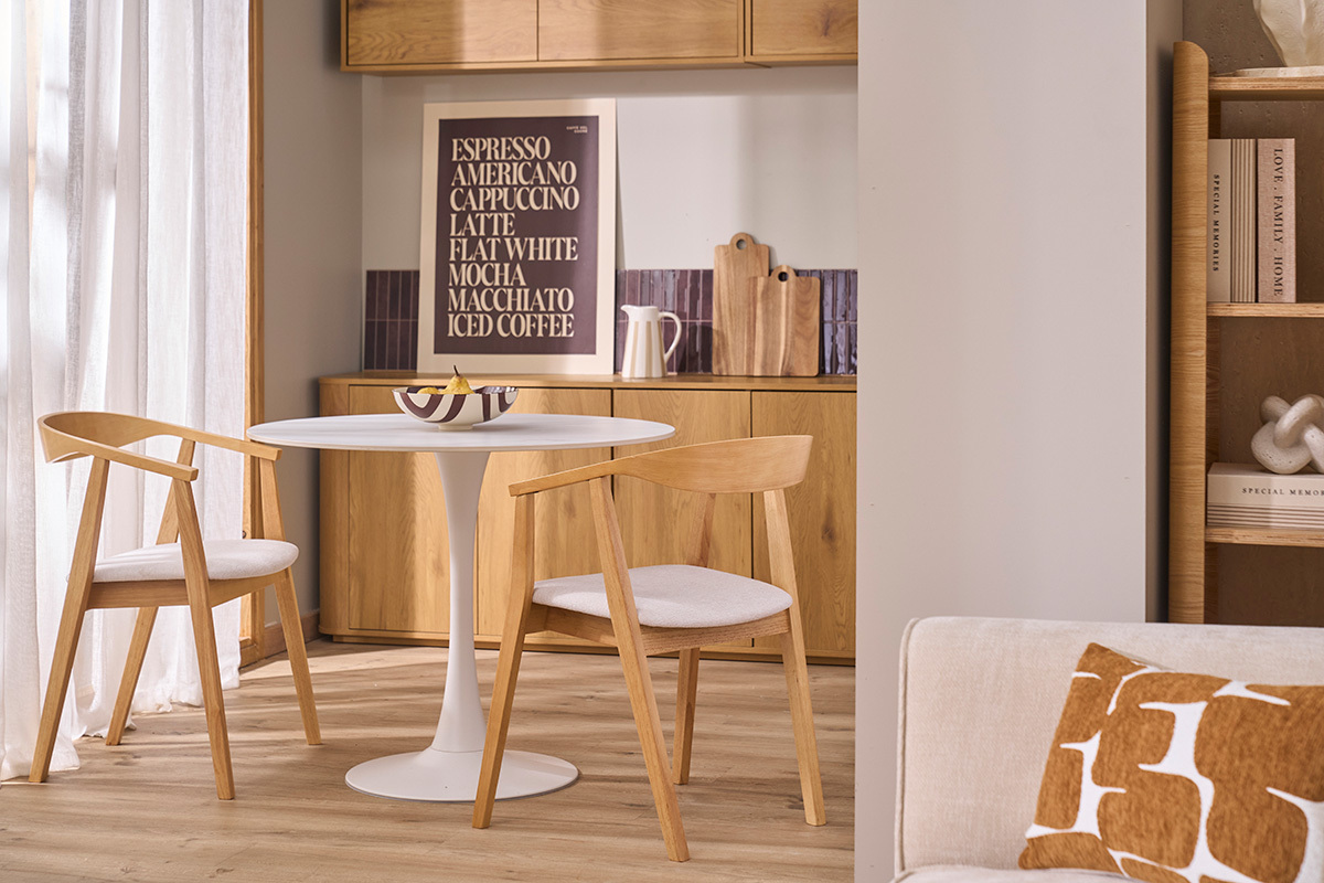 Sedie scandinave in legno chiaro e tessuto effetto velluto testurizzato beige (lotto di 2) BAHIA