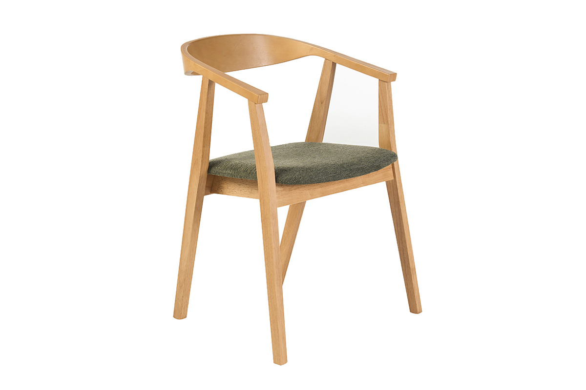 Sedie scandinave in legno chiaro e tessuto effetto velluto testurizzato verde kaki (lotto di 2) BAHIA