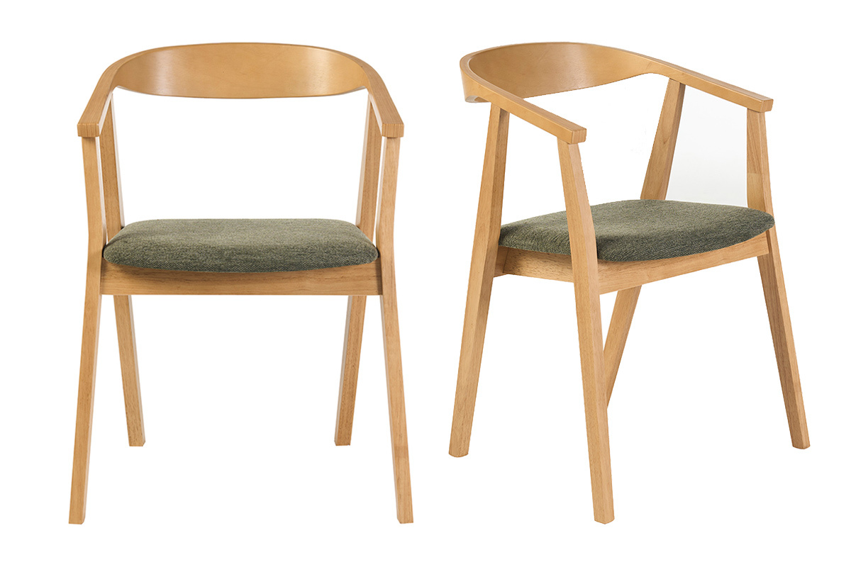 Sedie scandinave in legno chiaro e tessuto effetto velluto testurizzato verde kaki (lotto di 2) BAHIA