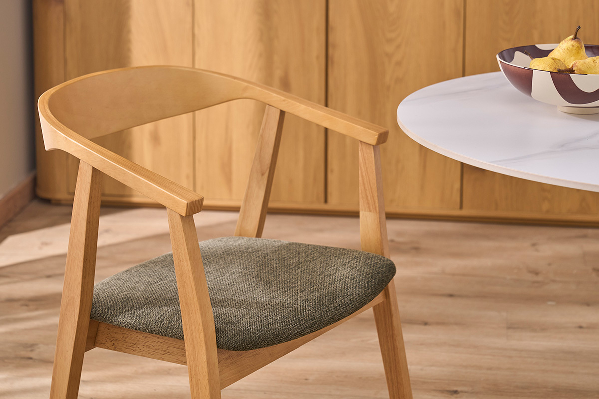 Sedie scandinave in legno chiaro e tessuto effetto velluto testurizzato verde kaki (lotto di 2) BAHIA