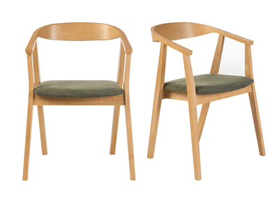 Sedie scandinave in legno chiaro e tessuto effetto velluto testurizzato verde kaki (lotto di 2) BAHIA