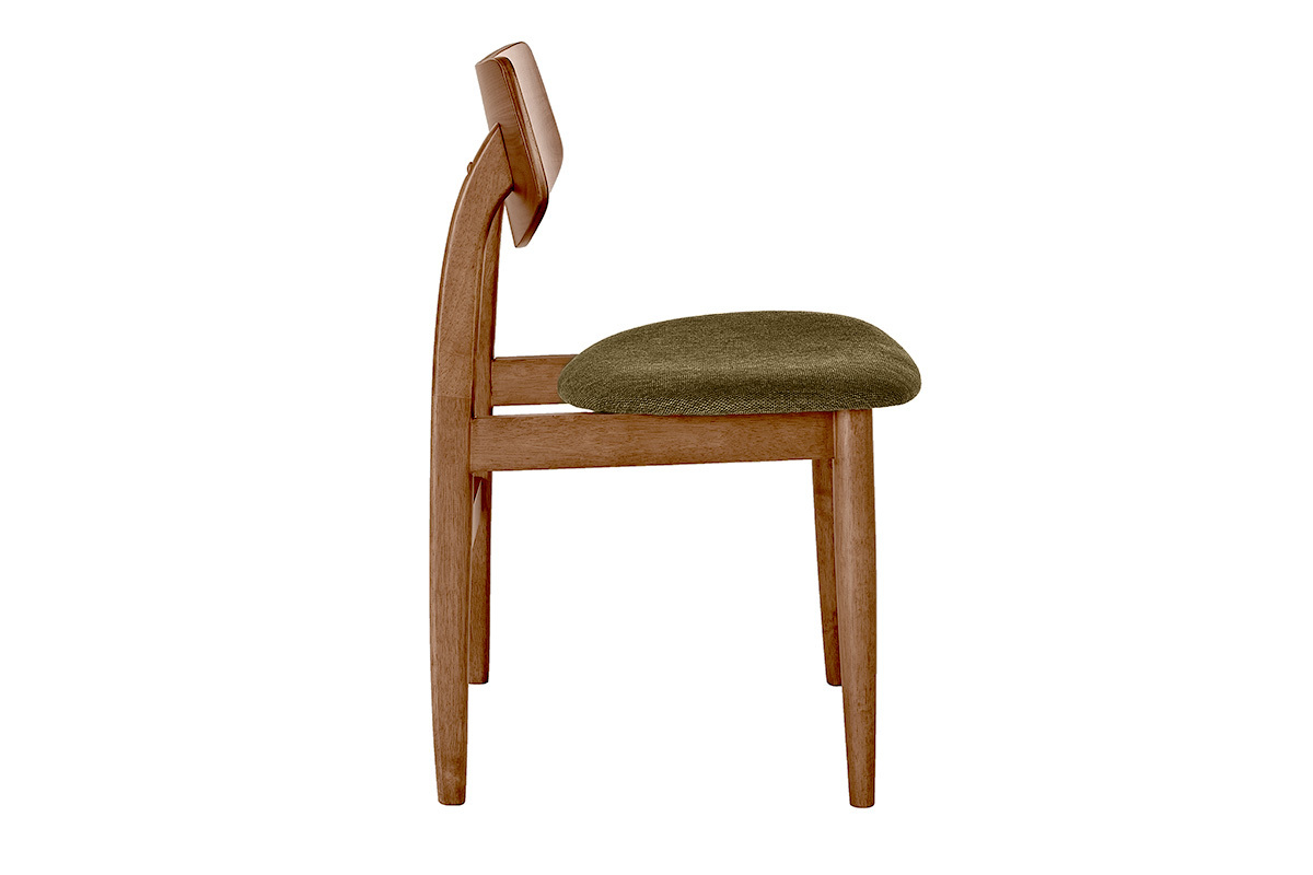 Sedia scandinava in legno e tessuto verde kaki, vista di profilo
