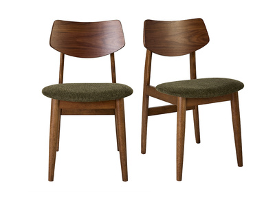 Sedie scandinave in legno scuro e tessuto effetto velluto testurizzato verde kaki (set di 2) ELION