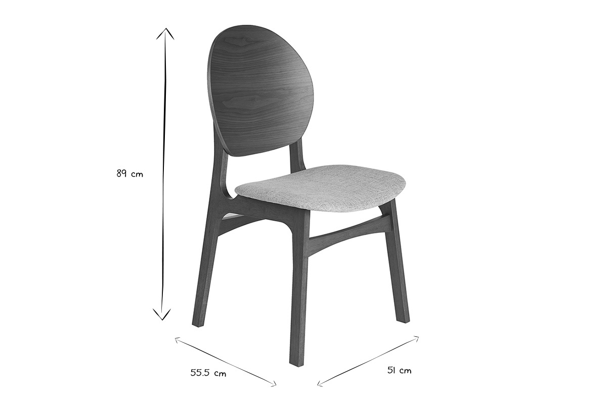 Dimensioni delle sedie scandinave ELTON: 89 cm di altezza, 55,5 cm di larghezza, 51 cm di profondit�, in bianco e nero.