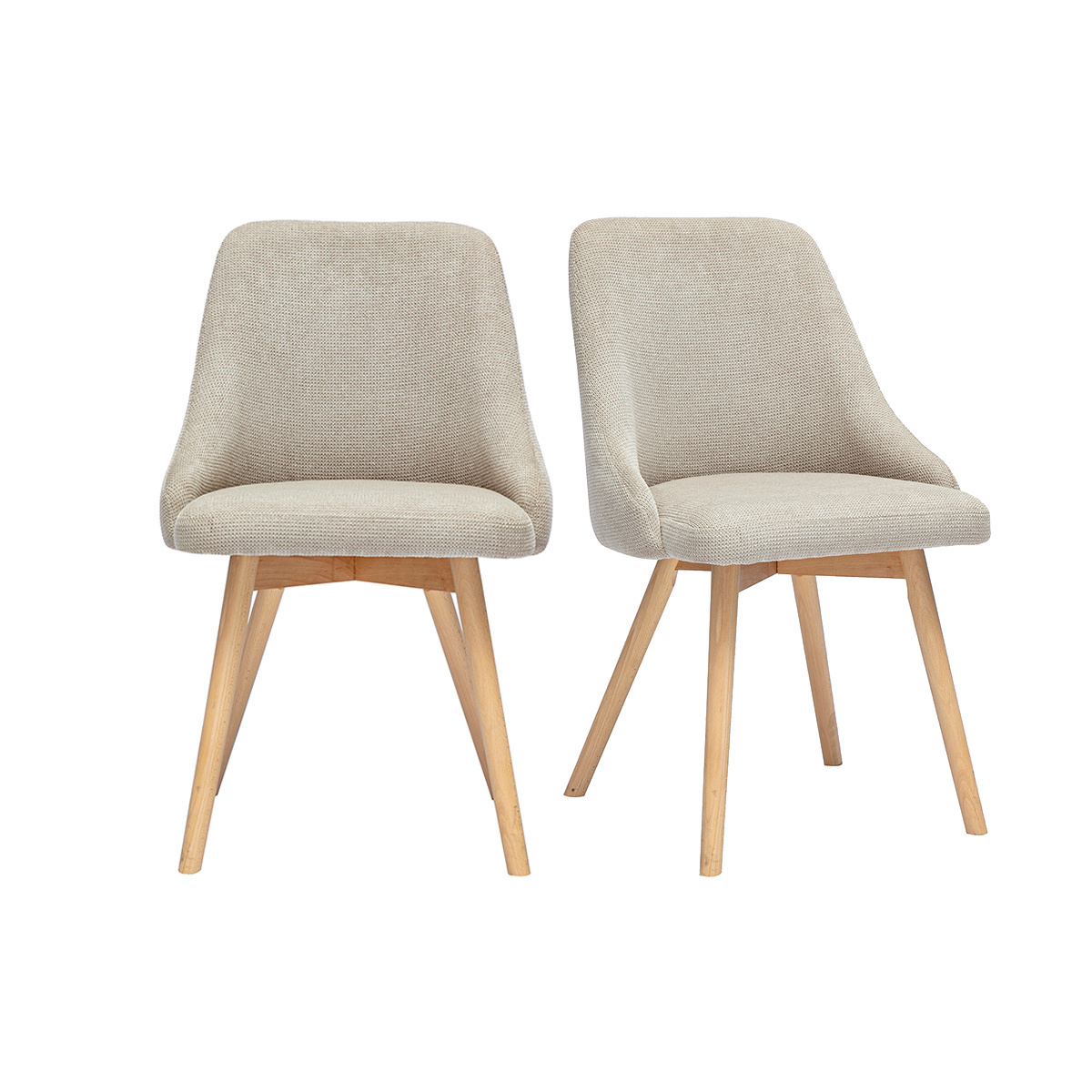 Sedie scandinave in tessuto ciniglia beige e legno chiaro (set di 2) HASTA
