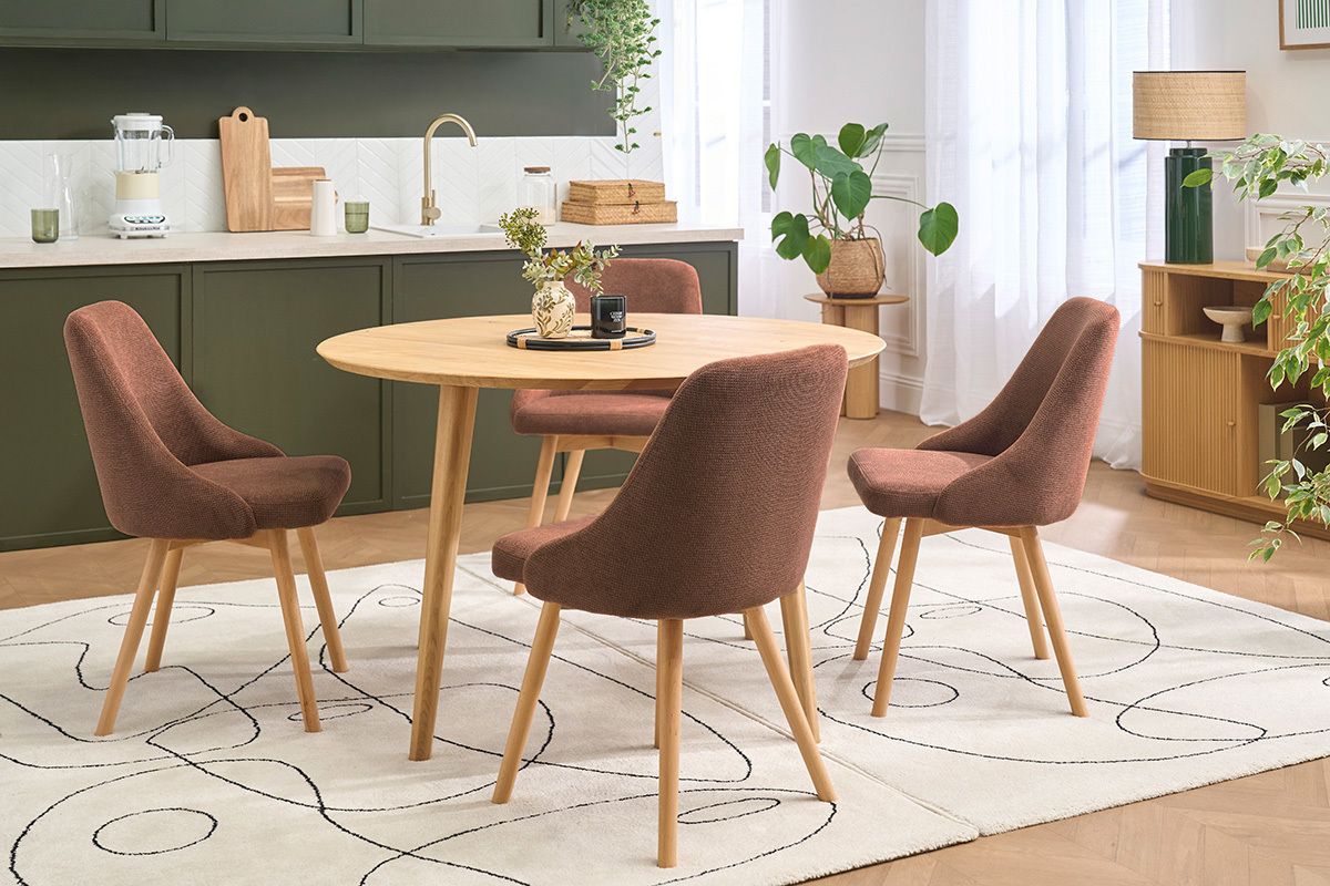 Sedie scandinave in tessuto ciniglia texturizzato terra bruciata e legno chiaro (set di 2) HASTA