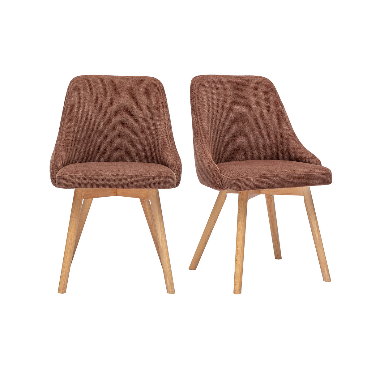 Sedie scandinave in tessuto ciniglia texturizzato terra bruciata e legno chiaro (set di 2) HASTA