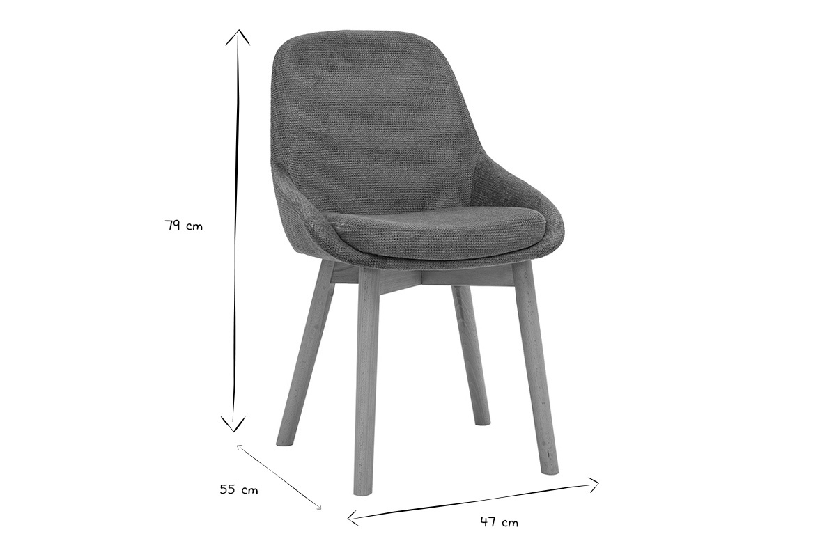 Sedie scandinave in tessuto ciniglia verde kaki e legno chiaro massiccio (set di 2) HOLO