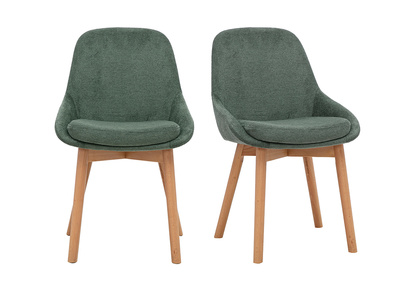Sedie scandinave in tessuto ciniglia verde kaki e legno chiaro massiccio (set di 2) HOLO