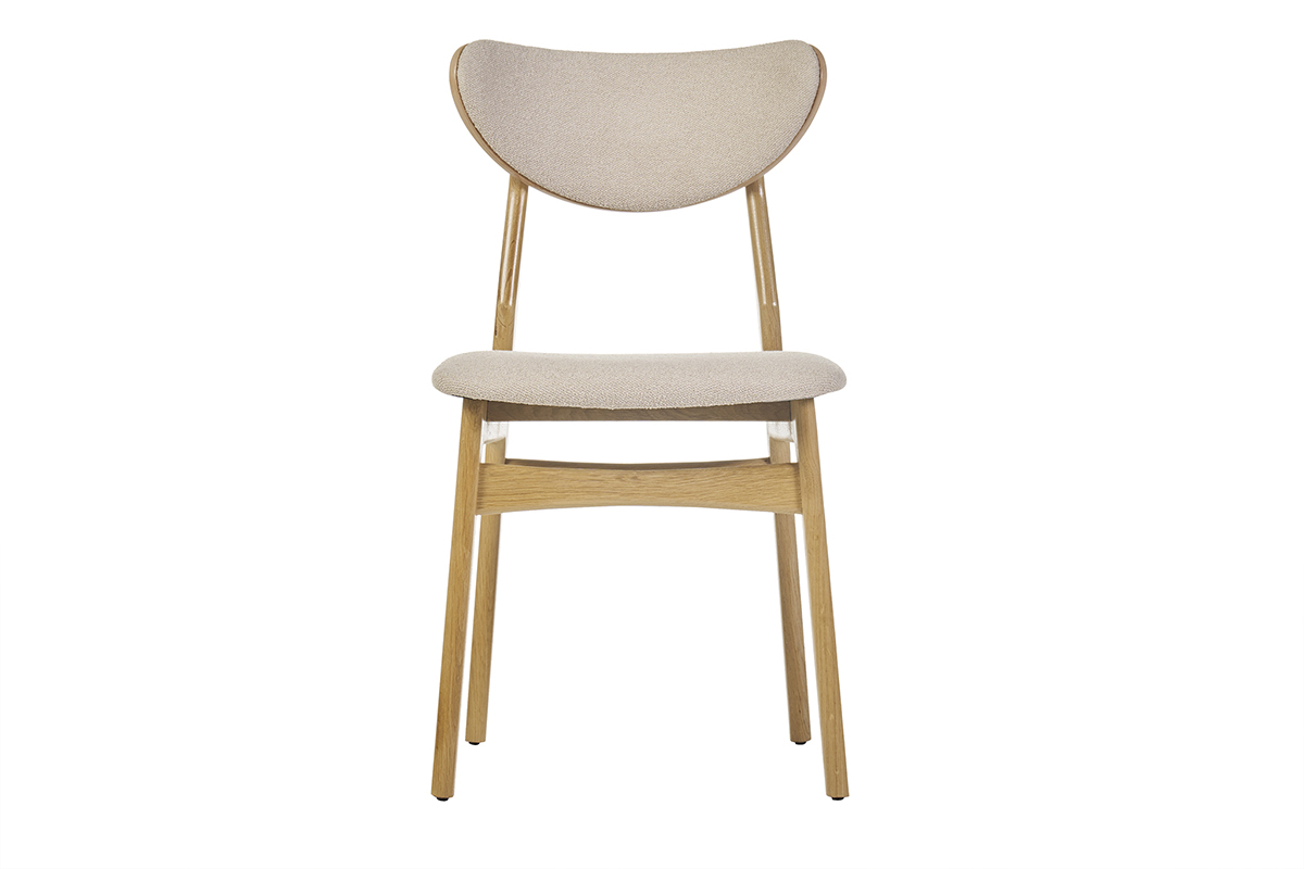 Sedie scandinave in tessuto effetto lana boucl beige e legno chiaro massello di rovere (set di 2) MAYA