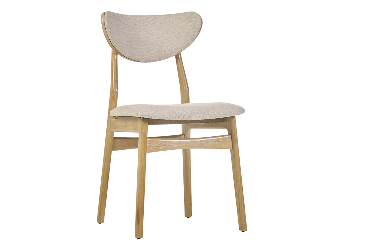Sedie scandinave in tessuto effetto lana boucl beige e legno chiaro massello di rovere (set di 2) MAYA