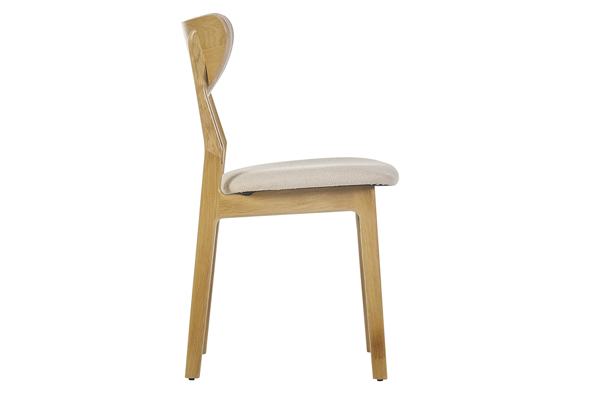 Sedie scandinave in tessuto effetto lana boucl beige e legno chiaro massello di rovere (set di 2) MAYA