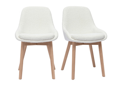 Sedie scandinave in tessuto effetto lana boucl&eacute; bianco e legno massello chiaro (lotto di 2) HOLO