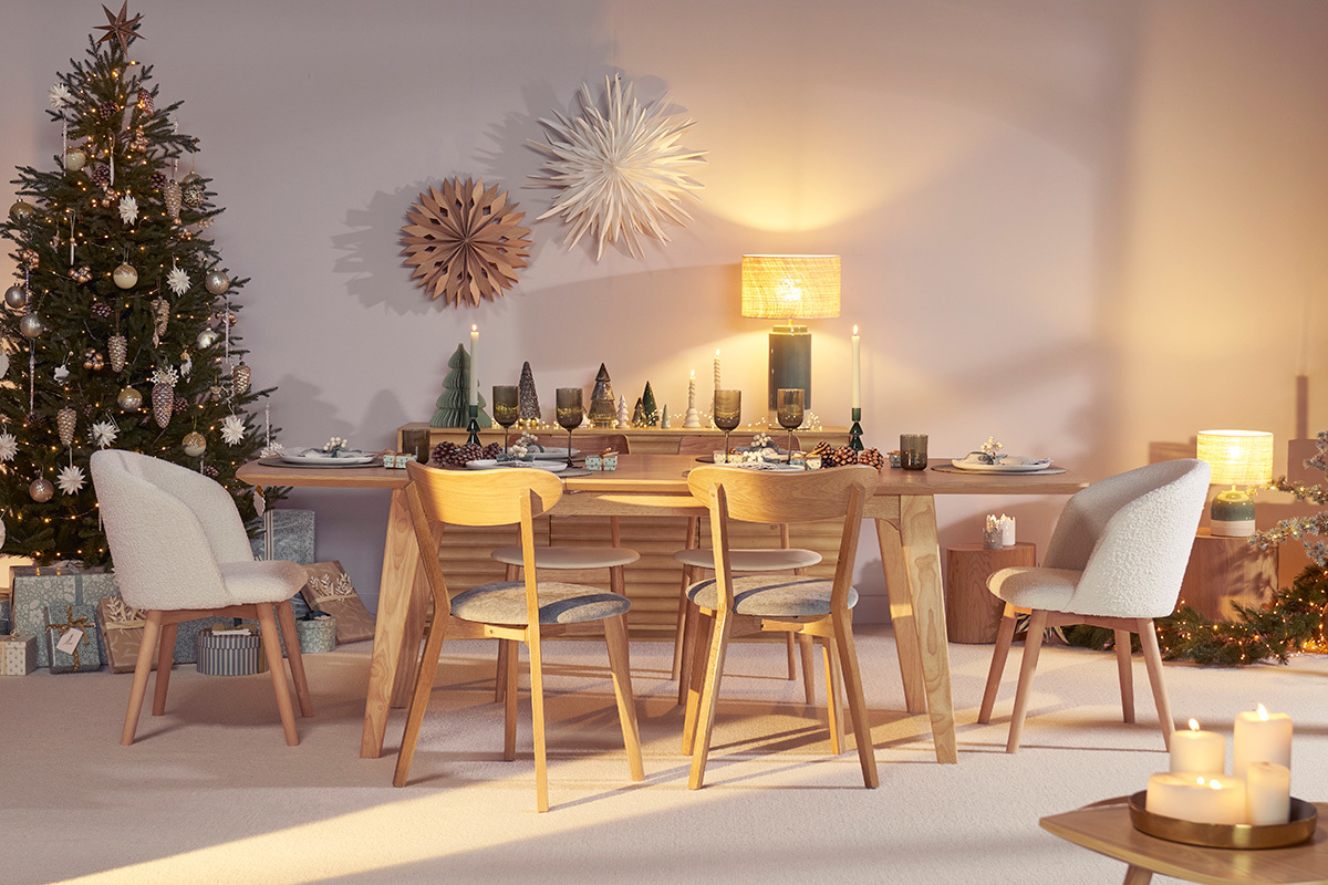 Sedie scandinave in tessuto effetto lana boucl e legno massello di faggio (set di 2) VANITY