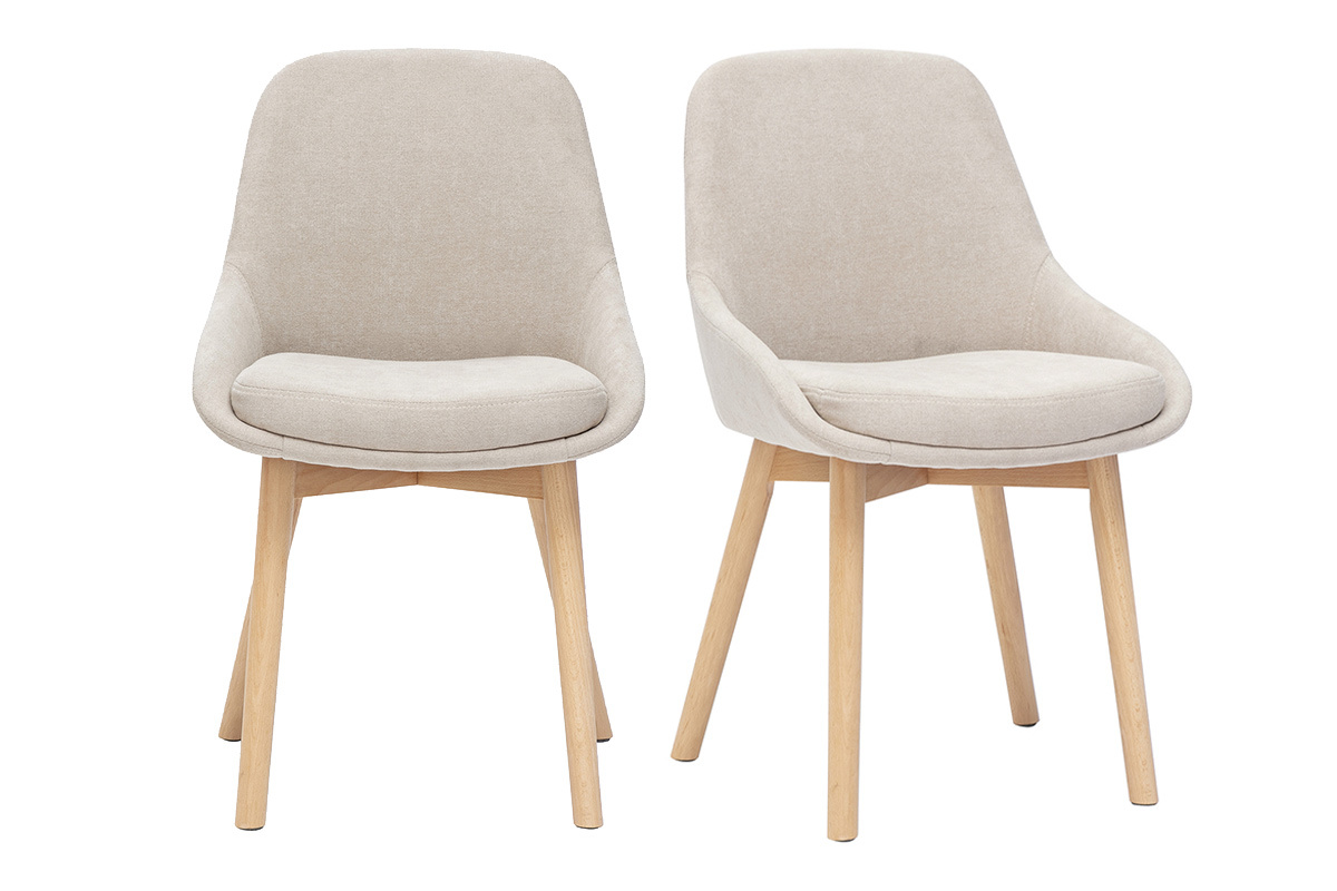 Sedie scandinave in tessuto effetto velluto beige e legno chiaro massiccio (set di 2) HOLO