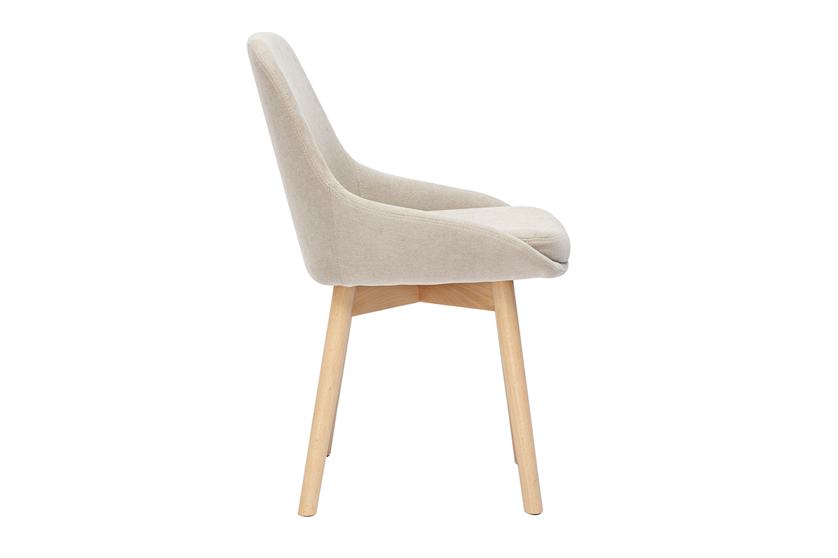 Sedie scandinave in tessuto effetto velluto beige e legno chiaro massiccio (set di 2) HOLO