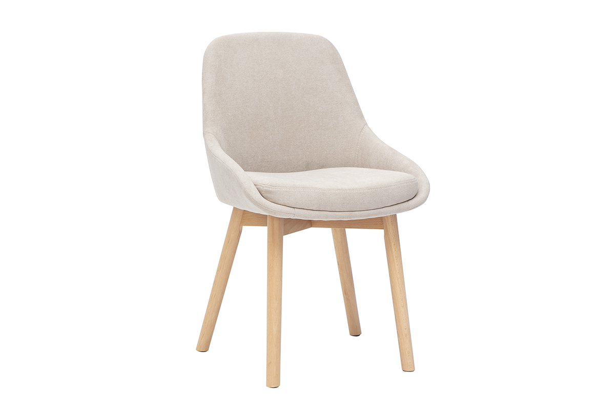 Sedie scandinave in tessuto effetto velluto beige e legno chiaro massiccio (set di 2) HOLO