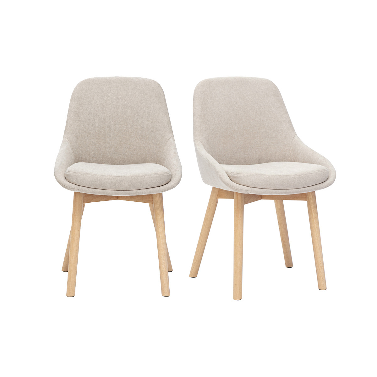 Sedie scandinave in tessuto effetto velluto beige e legno chiaro massiccio (set di 2) HOLO