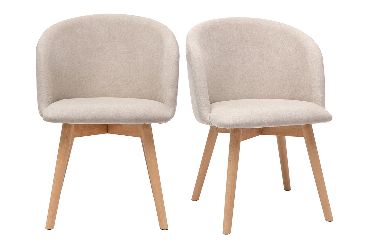 Sedie scandinave in tessuto effetto velluto beige e legno massello di faggio (set di 2) VANITY