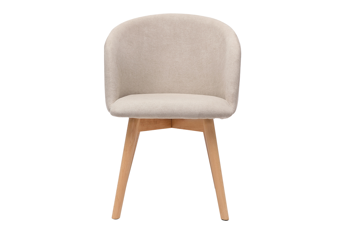 Sedie scandinave in tessuto effetto velluto beige e legno massello di faggio (set di 2) VANITY