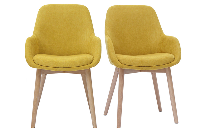 Sedie scandinave in tessuto effetto velluto giallo senape e legno massello  chiaro (set di 2) HOLO