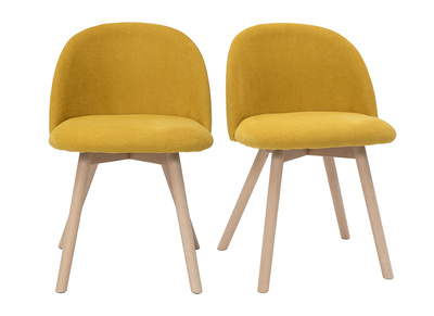 Sedie scandinave in tessuto effetto velluto giallo senape e legno massello di faggio (set di 2) CELESTE