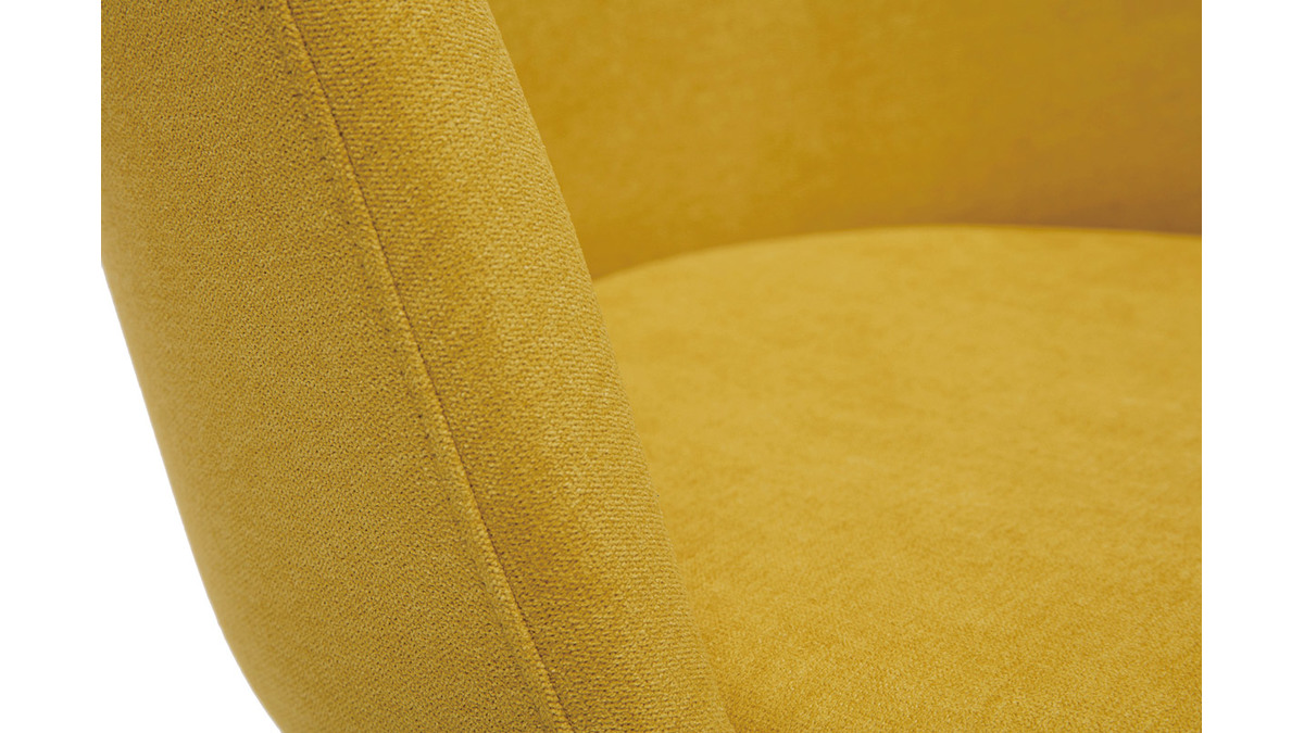 Sedie scandinave in tessuto effetto velluto giallo senape e legno massello di faggio (set di 2) VANITY