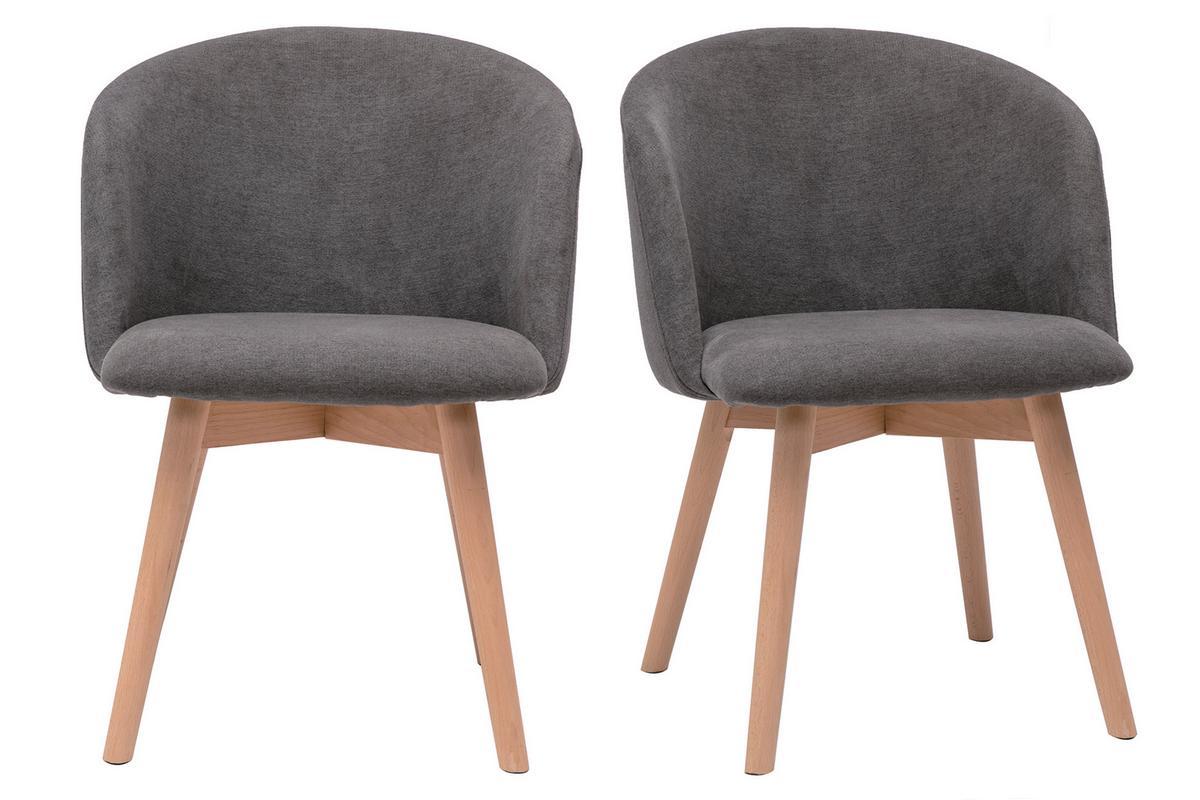 Sedie scandinave in tessuto effetto velluto grigio e legno massello di faggio (set di 2) VANITY