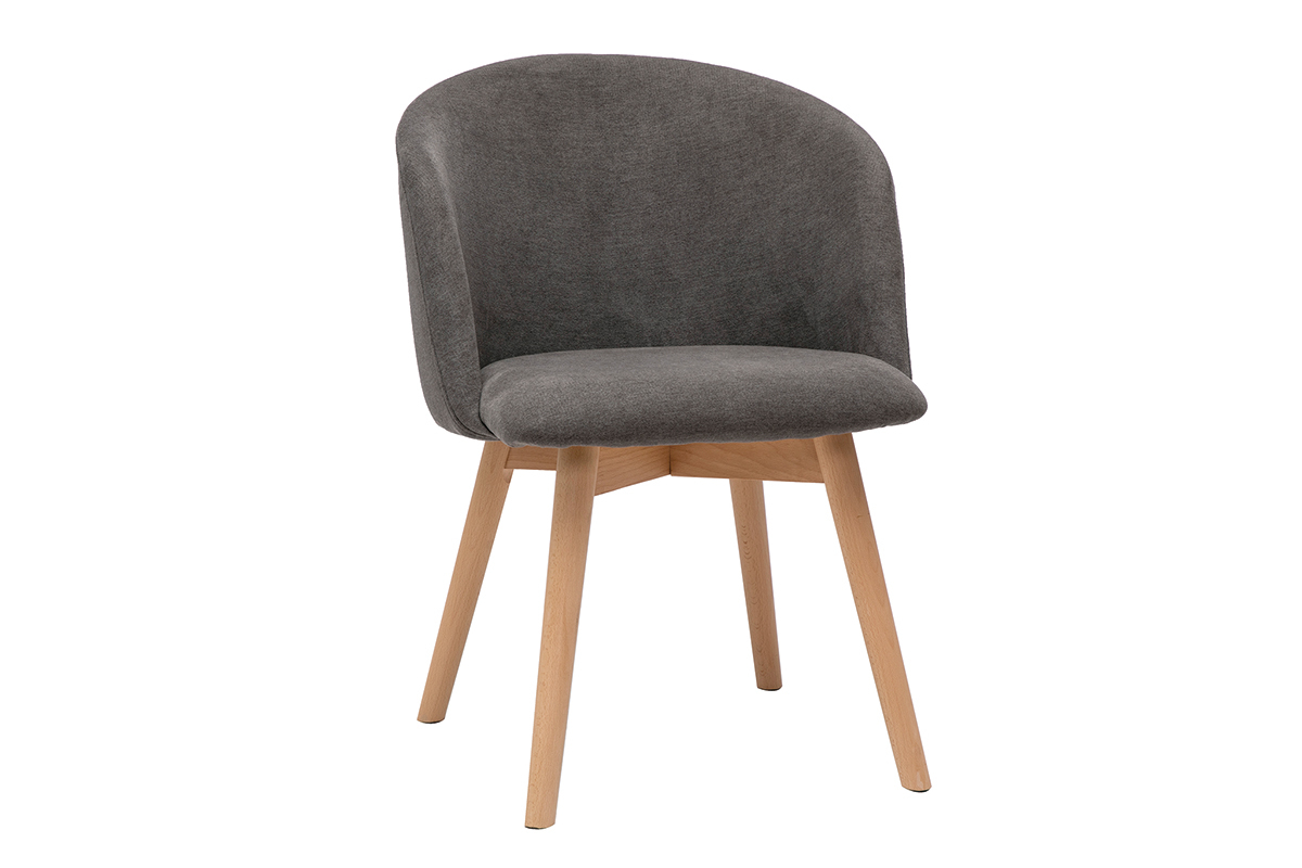 Sedie scandinave in tessuto effetto velluto grigio e legno massello di faggio (set di 2) VANITY