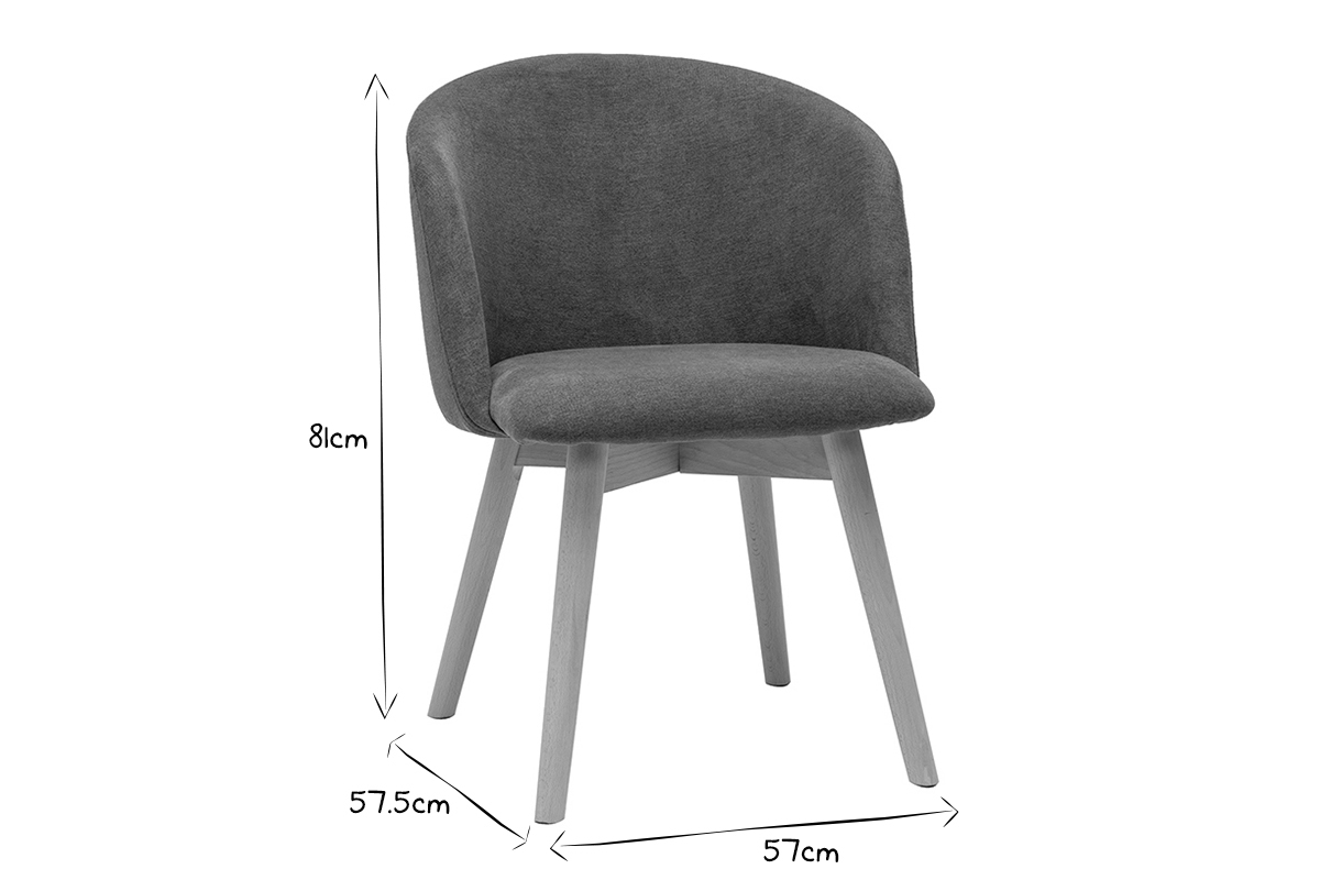 Sedie scandinave in tessuto effetto velluto grigio e legno massello di faggio (set di 2) VANITY