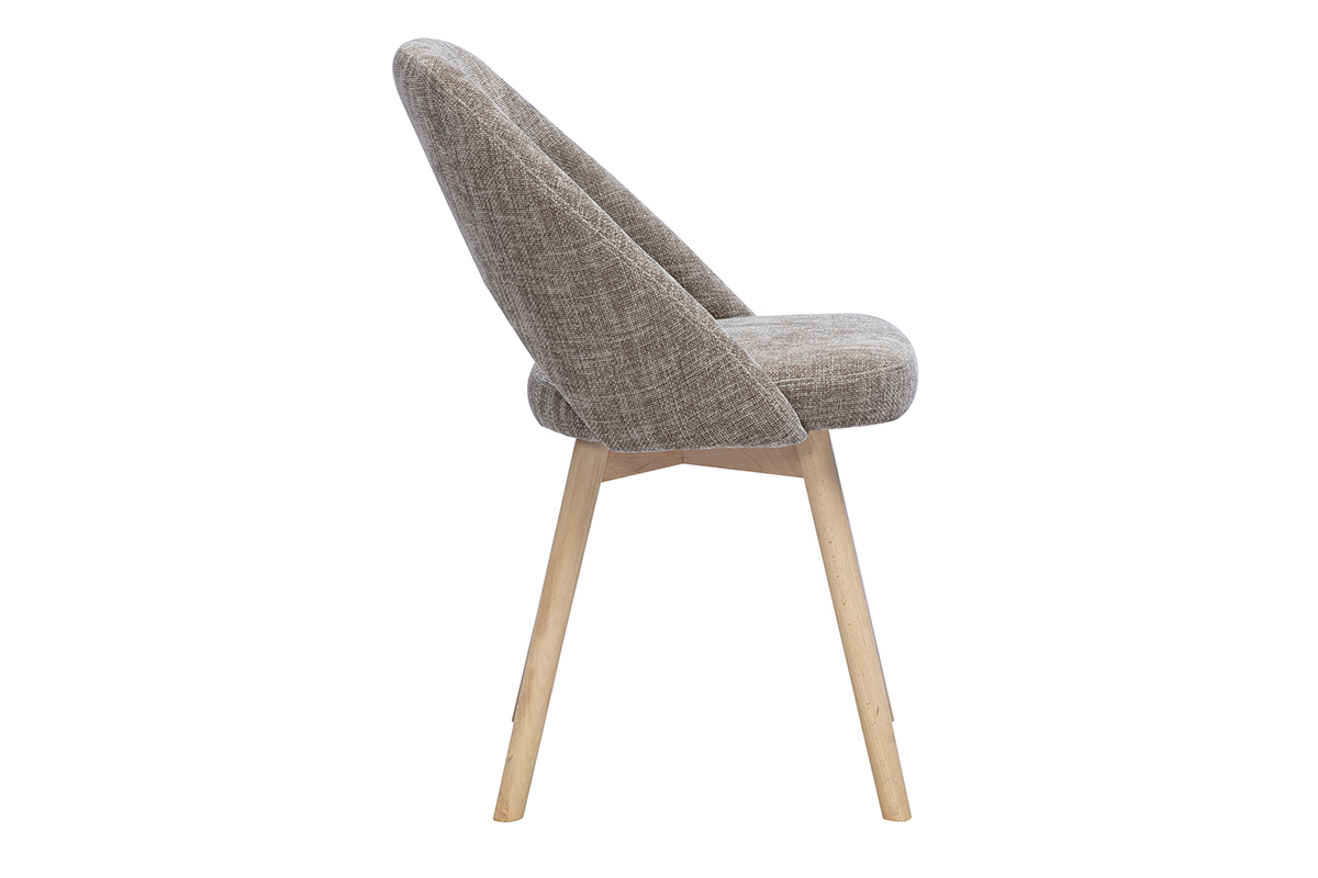 Sedia scandinava COSETTE in tessuto effetto velluto tortora, vista di profilo, gambe in legno chiaro.