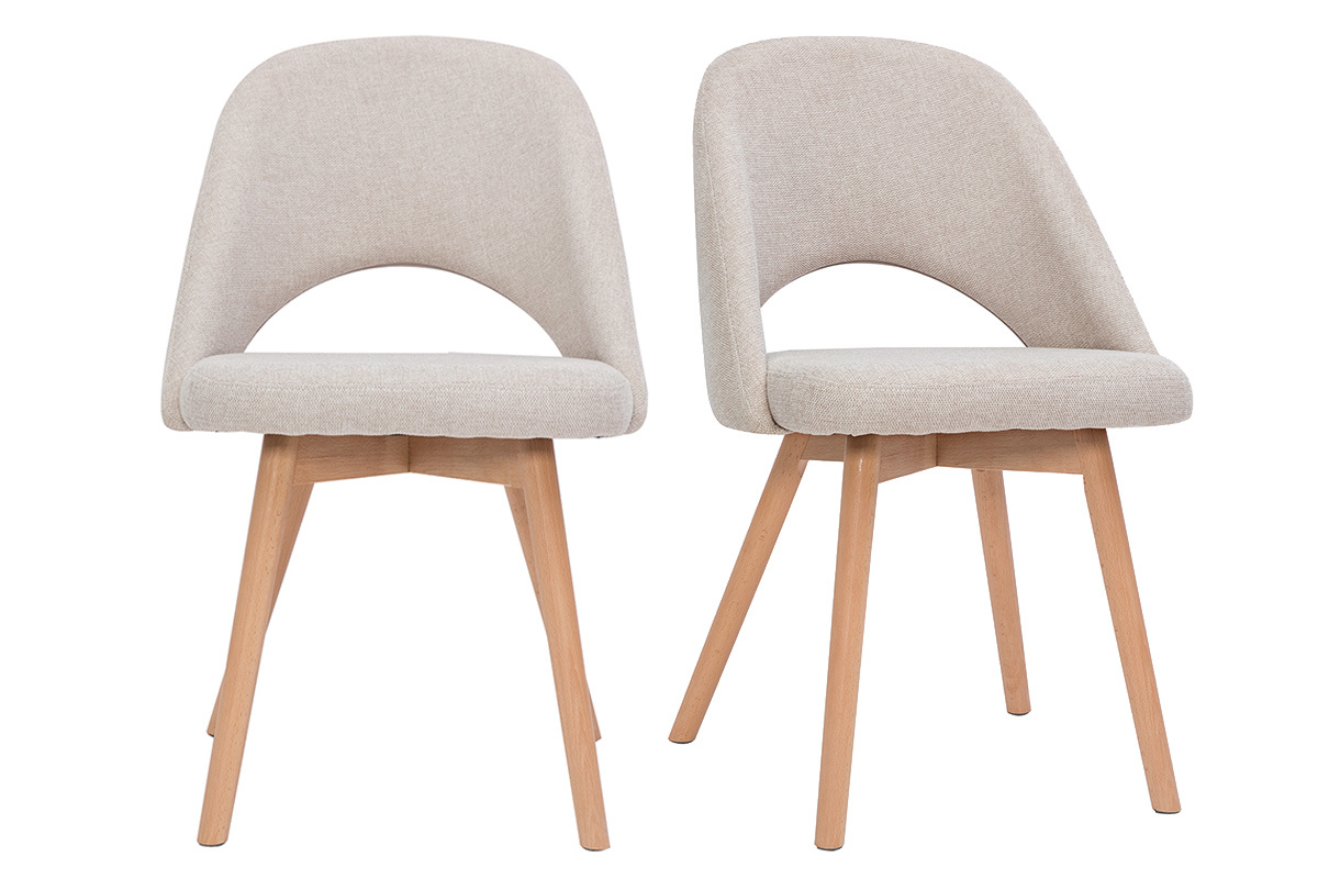 Sedie scandinave in tessuto effetto velluto testurizzato beige e base massello di faggio (set di 2) COSETTE