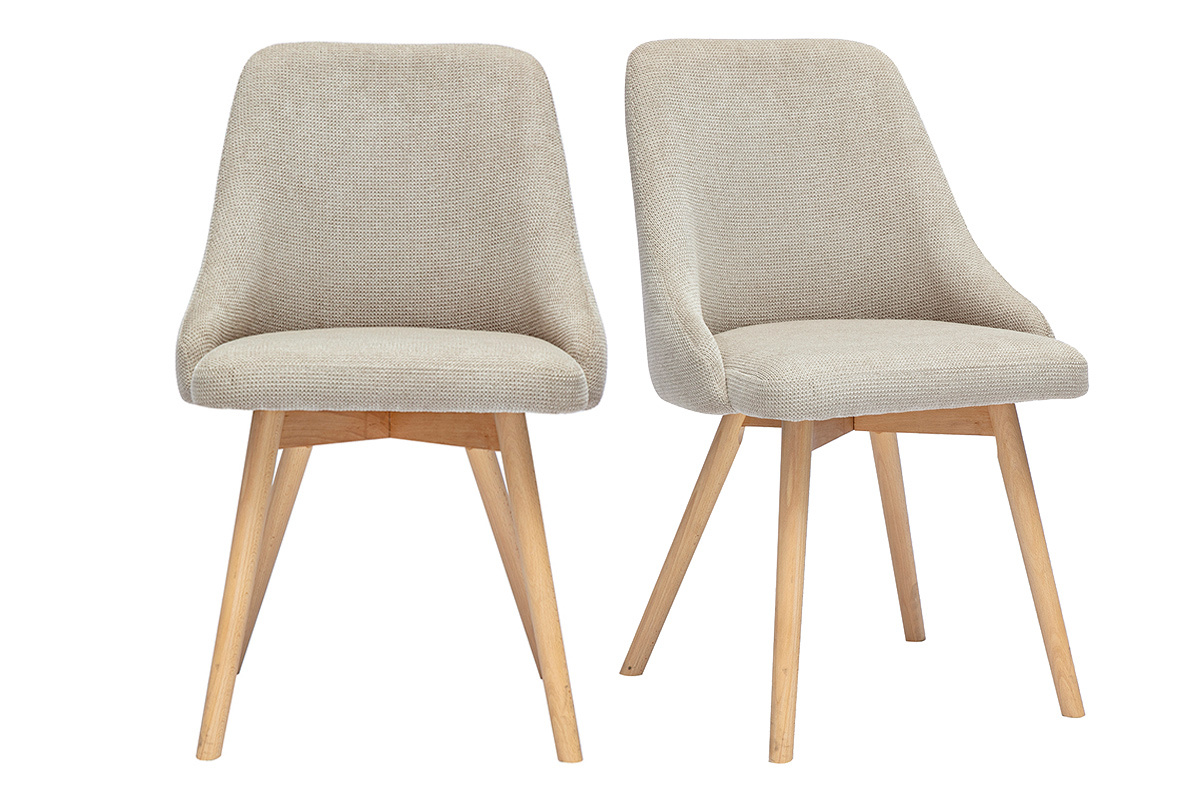 Sedie scandinave in tessuto effetto velluto testurizzato beige e legno chiaro (set di 2) HASTA