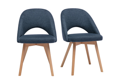 Sedie scandinave in tessuto effetto velluto testurizzato blu scuro e legno chiaro (lotto di 2) COSETTE