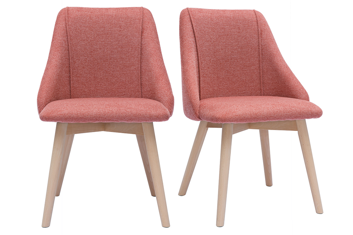 Sedie scandinave in tessuto effetto velluto testurizzato color terracotta e legno chiaro (set di 2) HIGGINS