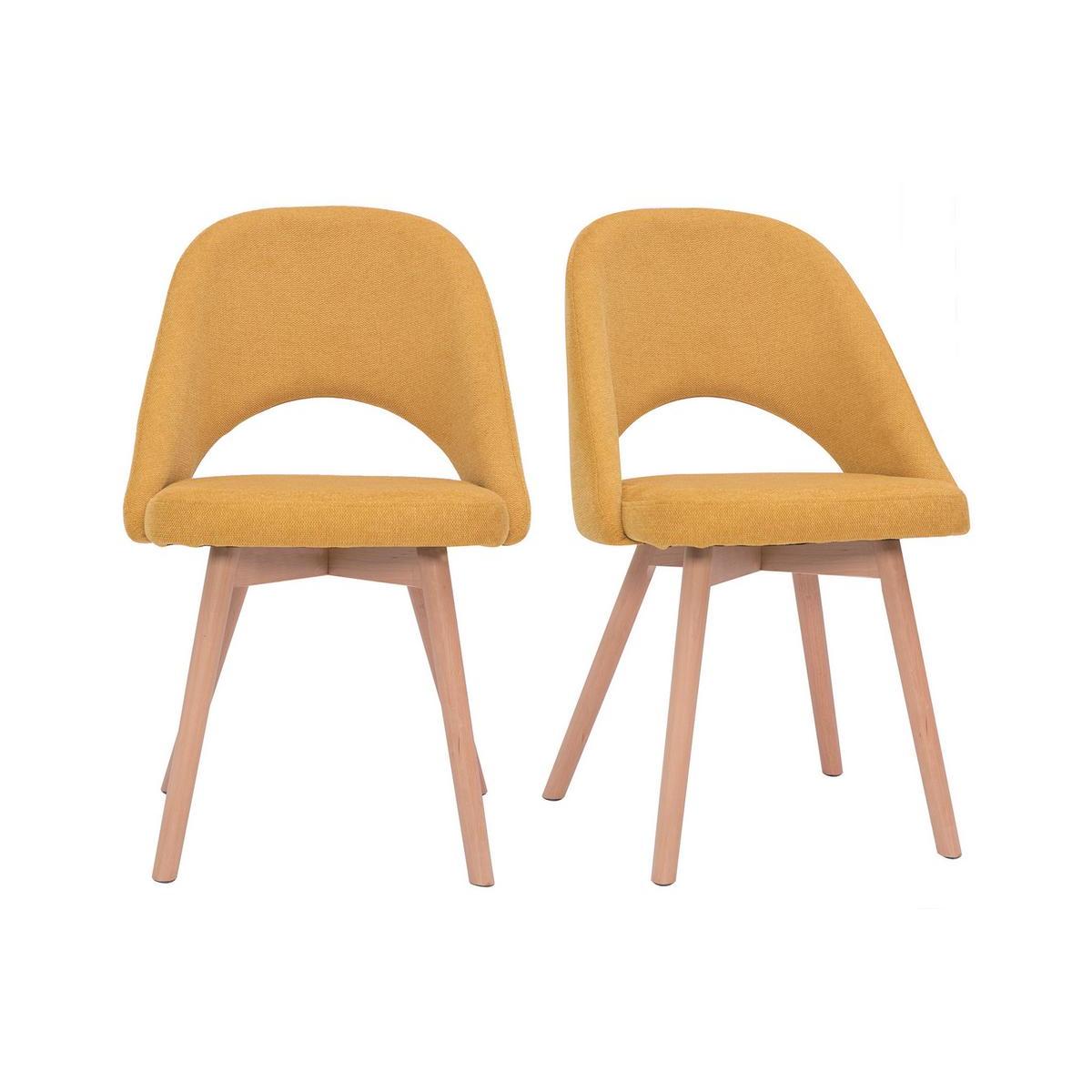 Sedie scandinave in tessuto effetto velluto testurizzato giallo senape e base massello di faggio (set di 2) COSETTE