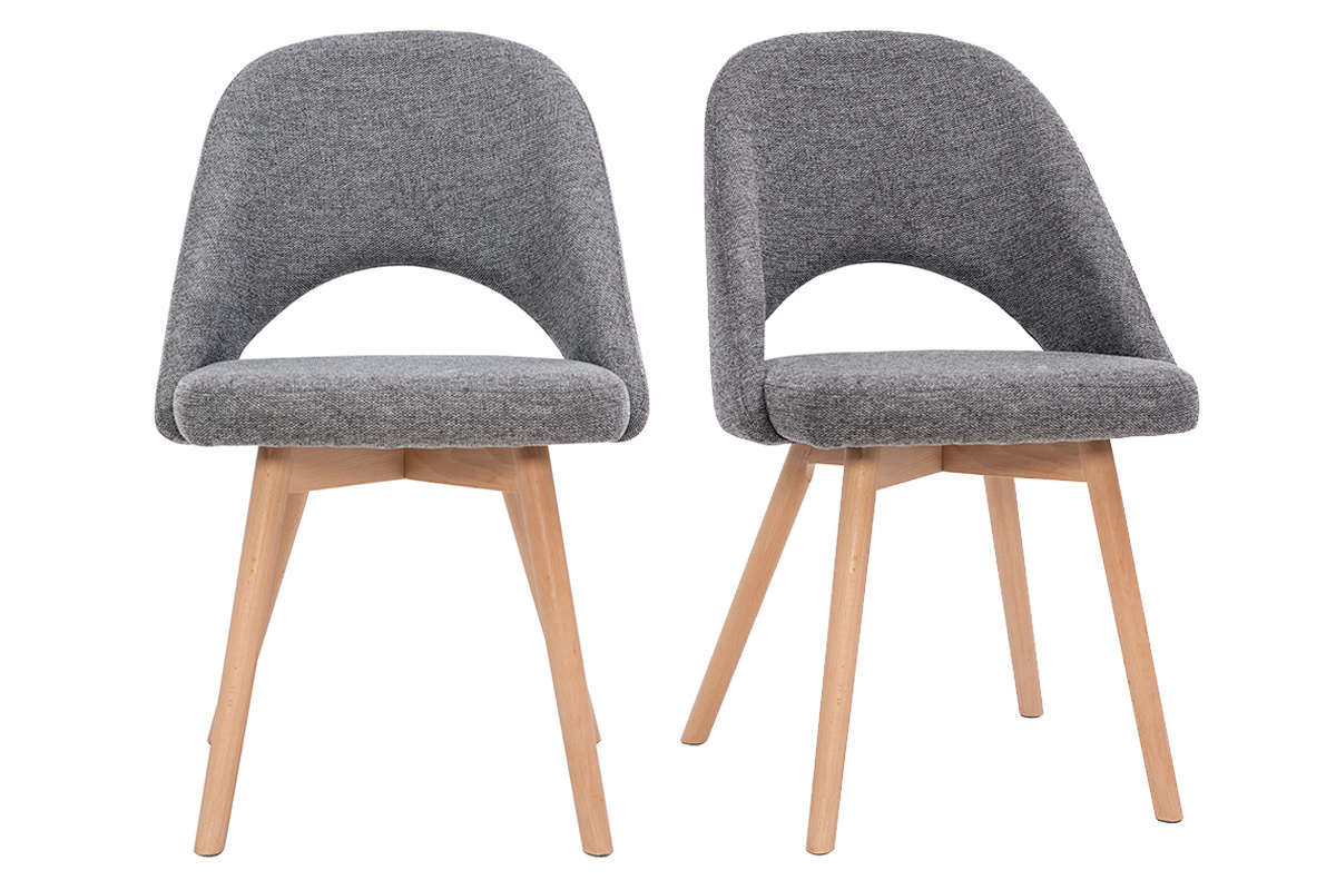 Sedie scandinave in tessuto effetto velluto testurizzato grigio e base massello di faggio (set di 2) COSETTE
