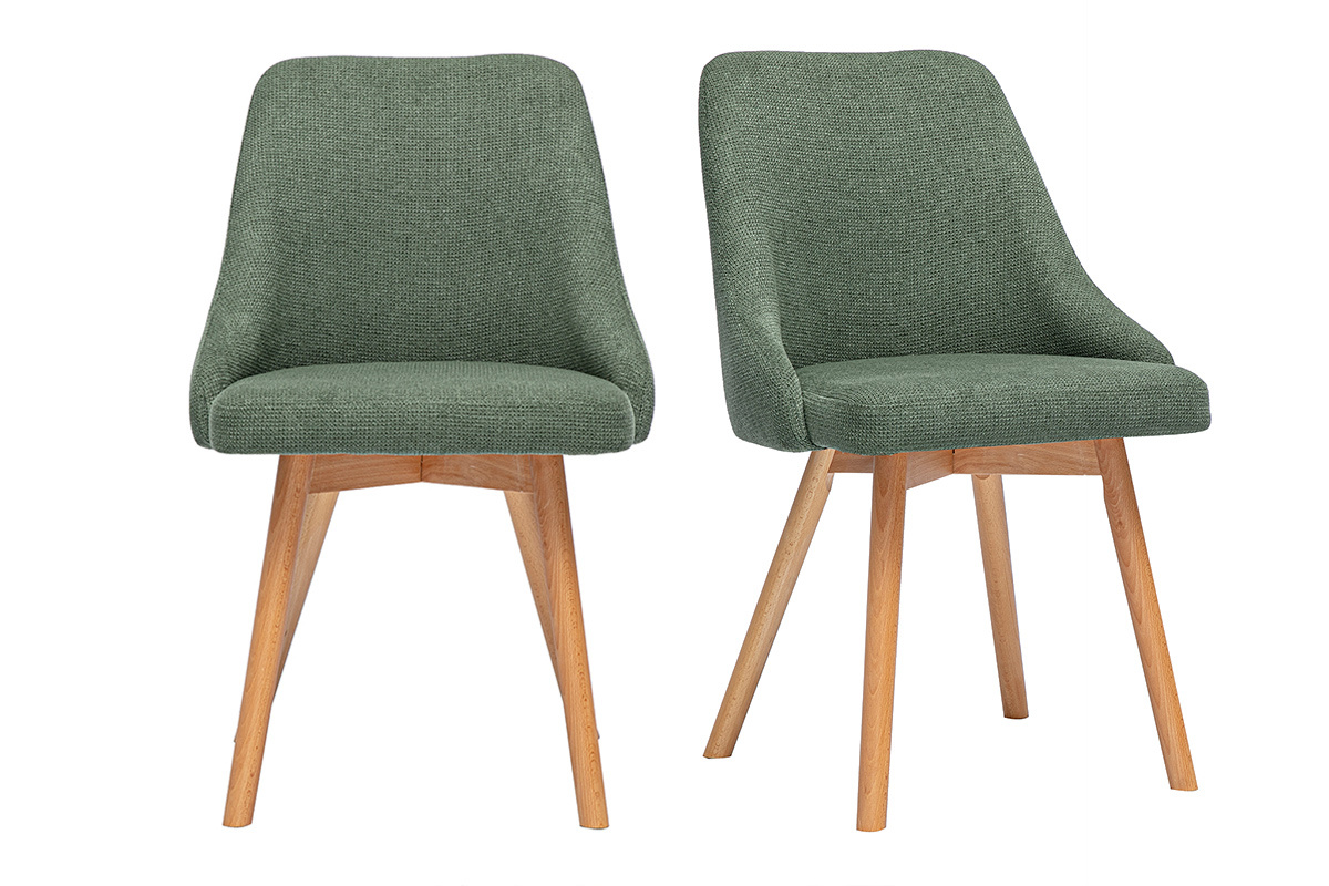 Sedie scandinave in tessuto effetto velluto testurizzato verde kaki e legno chiaro (set di 2) HASTA