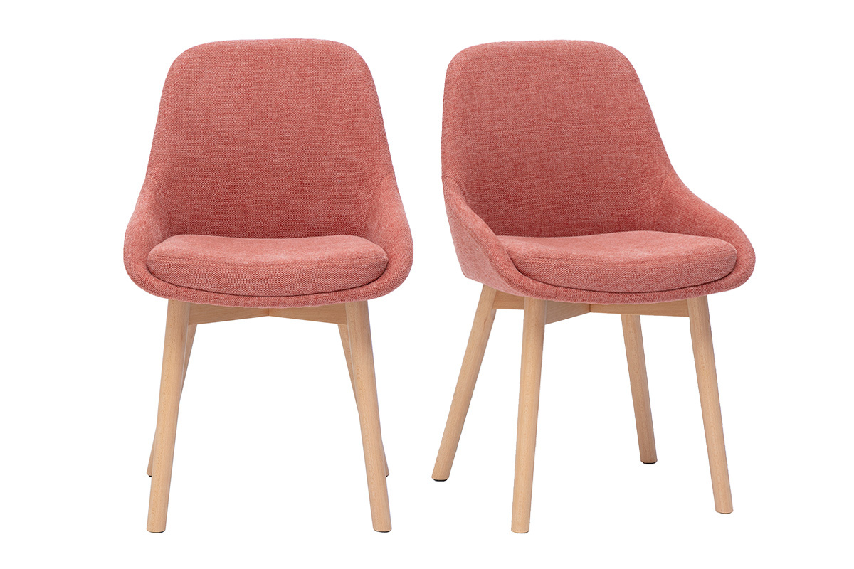 Sedie scandinave in tessuto effetto velluto texturizzato terracotta e legno chiaro massiccio (set di 2) HOLO
