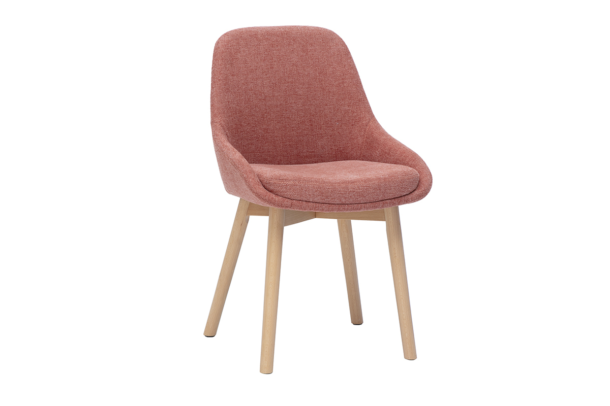 Sedie scandinave in tessuto effetto velluto texturizzato terracotta e legno chiaro massiccio (set di 2) HOLO