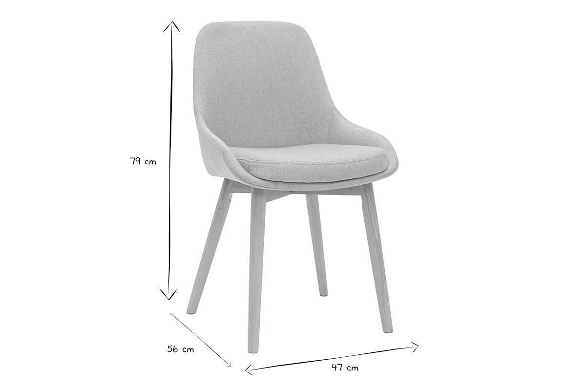 Sedie scandinave in tessuto grigio chiaro e legno massello chiaro (set di 2) HOLO
