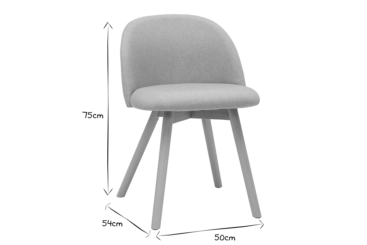 Sedie scandinave in tessuto grigio chiaro e legno massello di faggio (set di 2) CELESTE